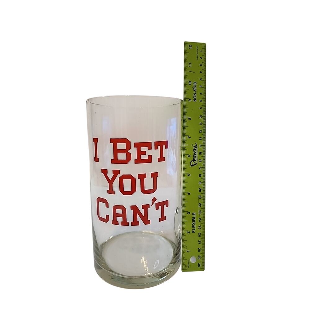 VINTAGE 1960s "I BET YOU CAN'T" 84oz Large Class Mug Pitcher West Virginia Glass